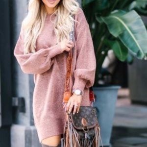 Topshop dusty rose puff sleeve sweater dress